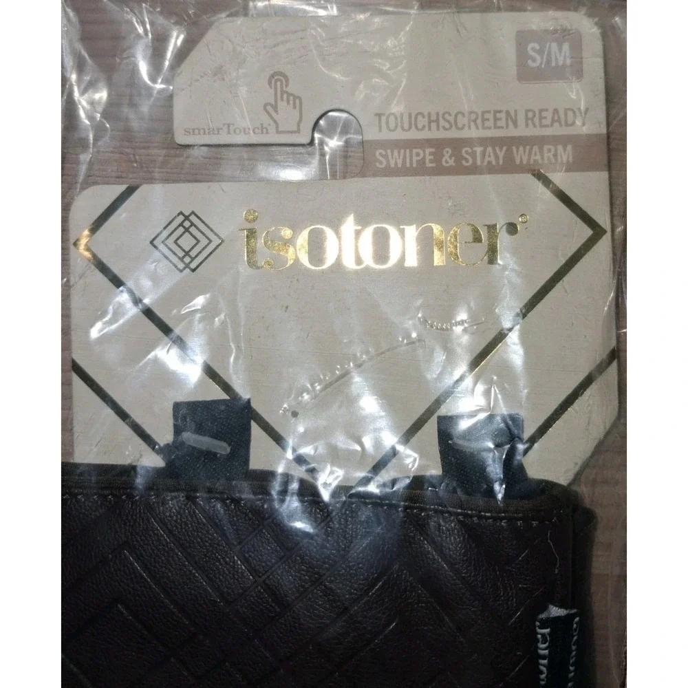 Women's  Isotoner Embossed Faux Leather Touchscreen Gloves- Brown Size S/M